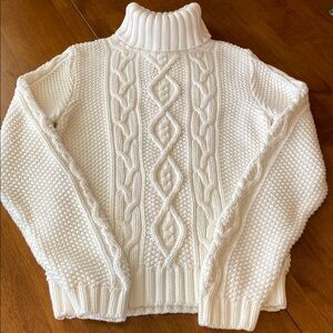 Lauren Ralph Lauren Cream Cable Knit Turtleneck Sweater Large 100% Cotton